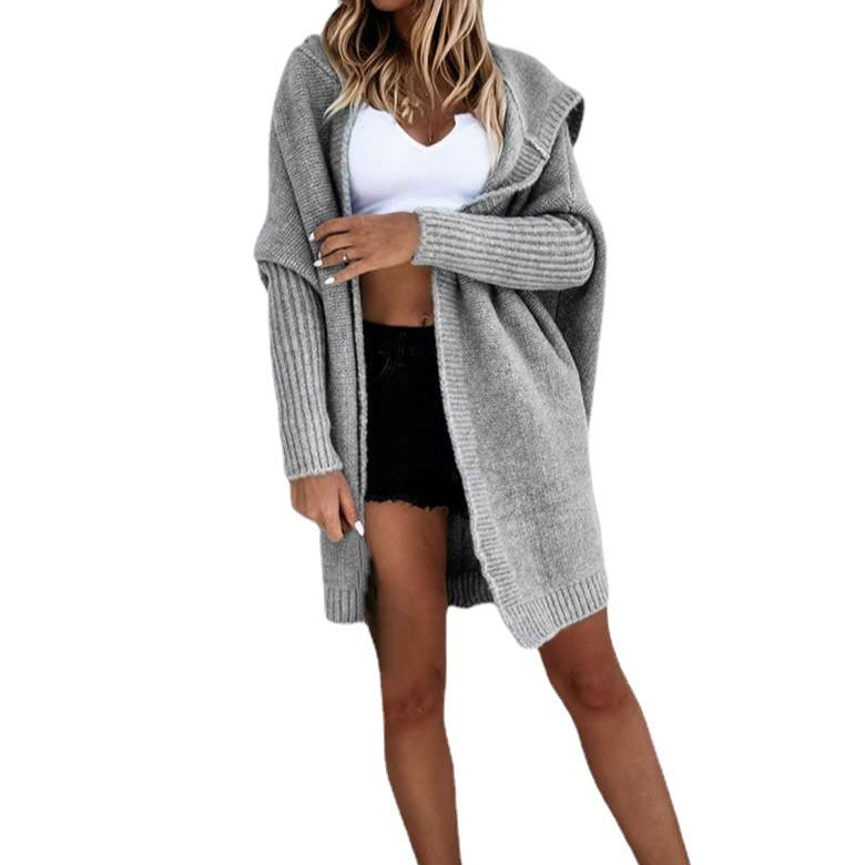 Women's Solid Color Casual Loose Knitted Hoodie Sweaters