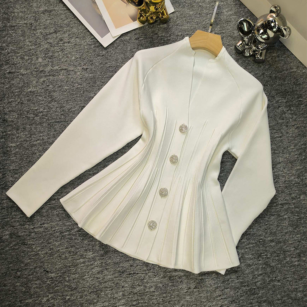 Elegant Pleated Slimming Flounce Hem Outfit Suits