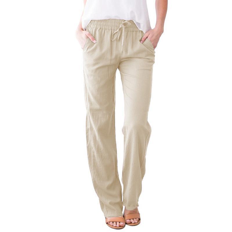 Women's Solid Color Cotton Linen Drawstring Loose Pants