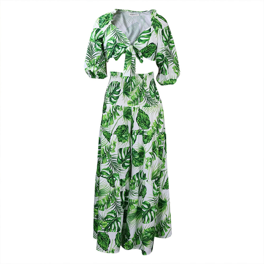 Printed Tied Wide Leg Two-piece Set Fashion Casual Suit