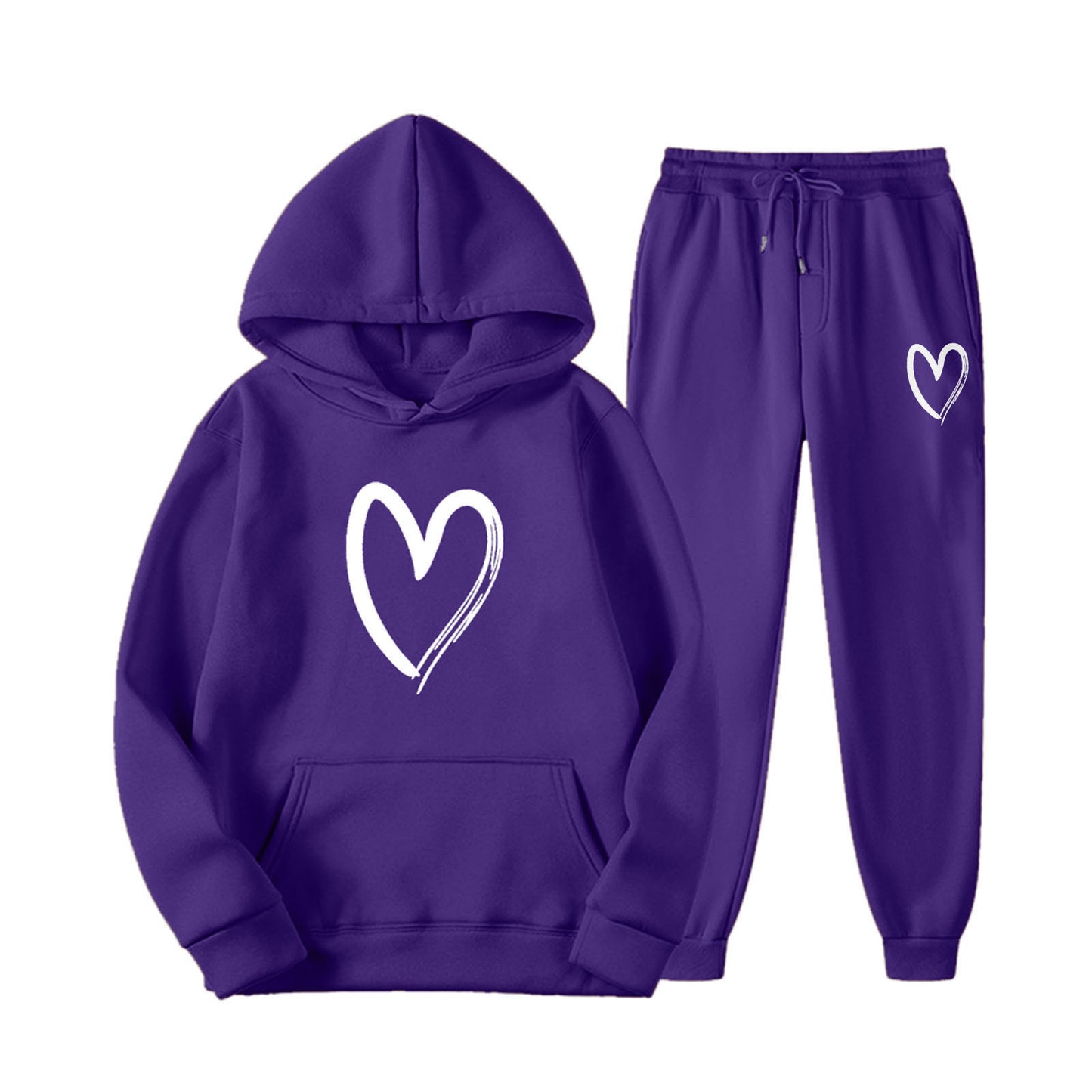 Women's Sports Printed Heart-shaped Solid Color Set Fashion Casual Suit
