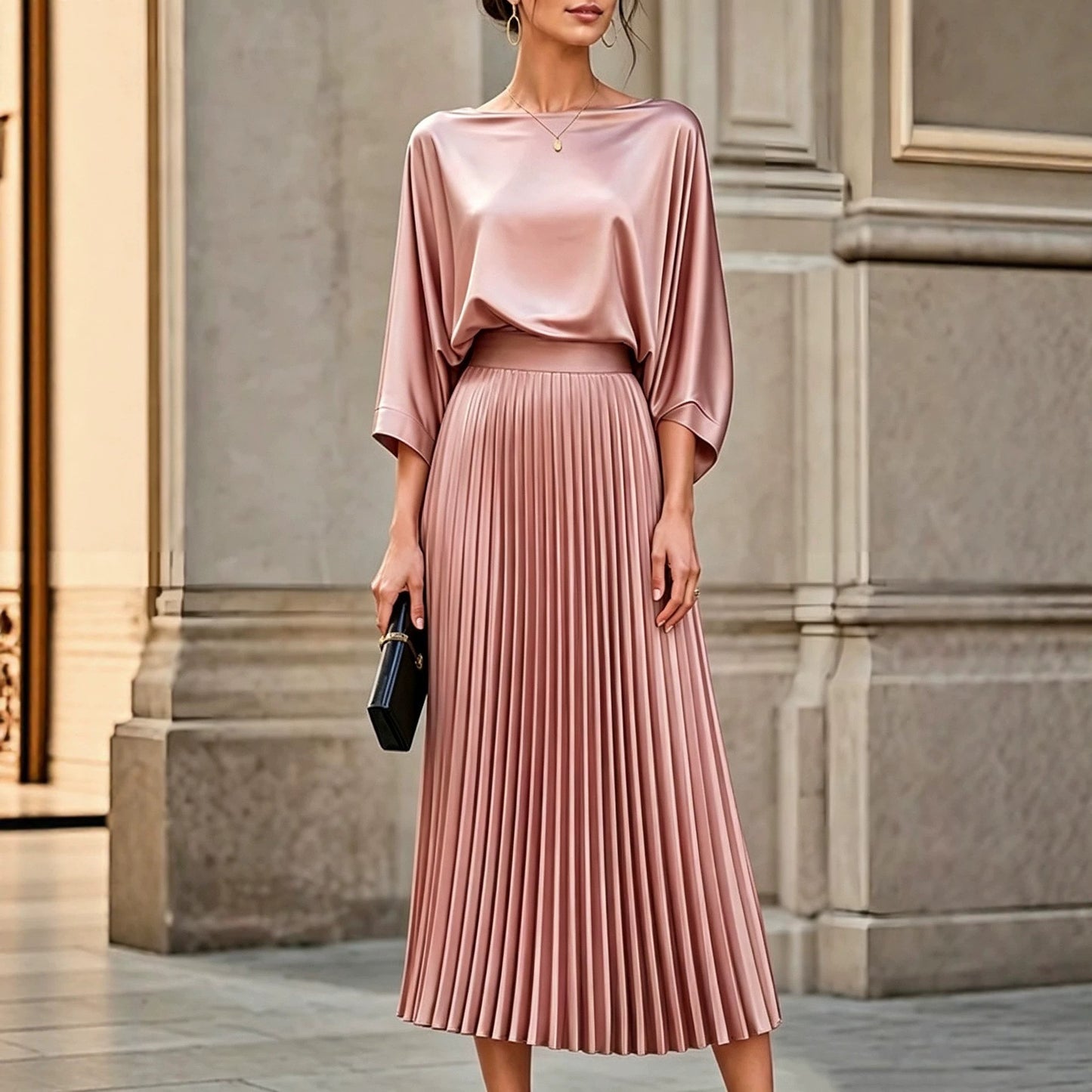Elegant Women's Satin Pleated Invisible Zipper Dress