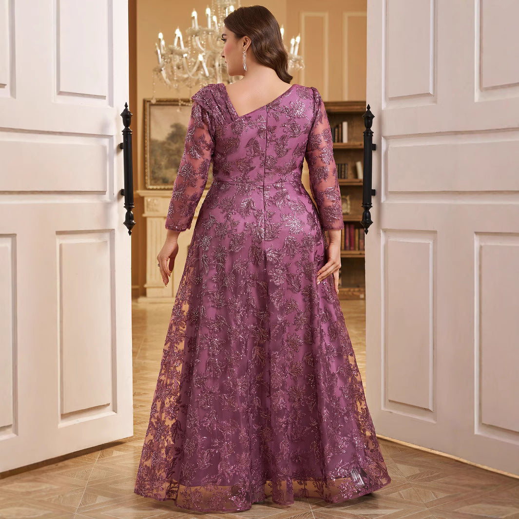 Sky Mesh Sequins Embroidered Elegant Senior Dresses