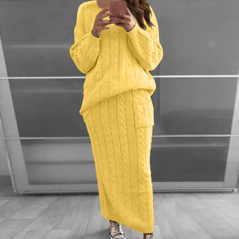 Women's Twist Stitch Set Dress Long Sleeve Stitching Sweater