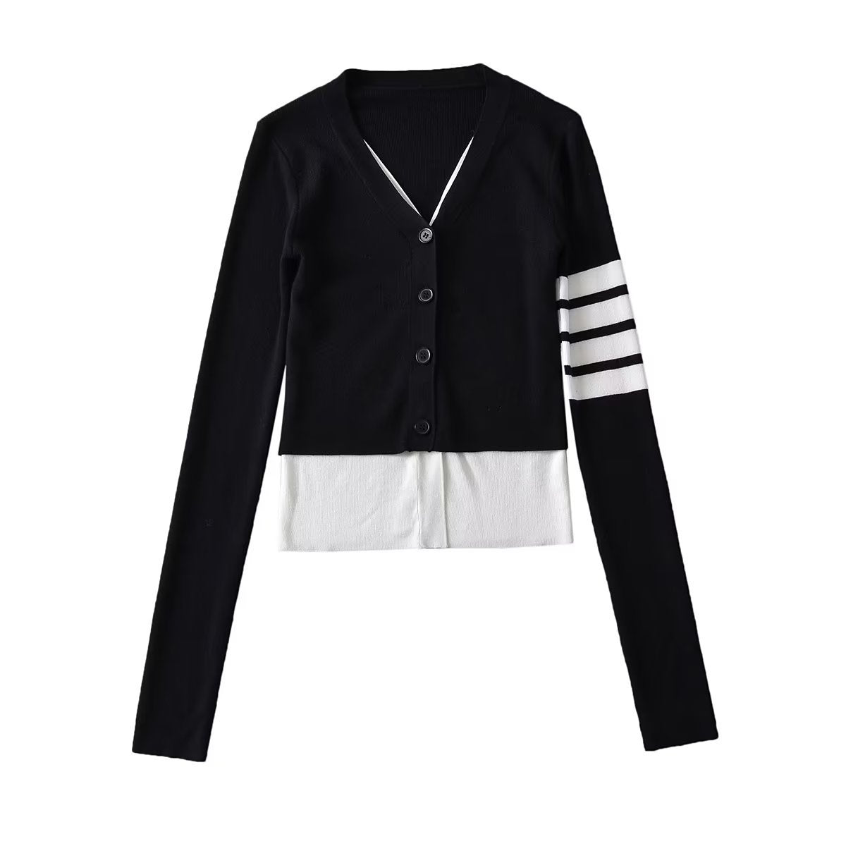 Hot Thin Striped Slimming Patchwork Fake Knitwear