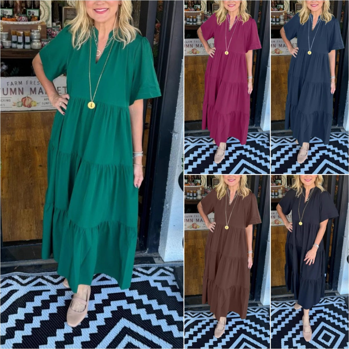 Women's Summer Layered Pocket Mid-length Loose Wear Dress