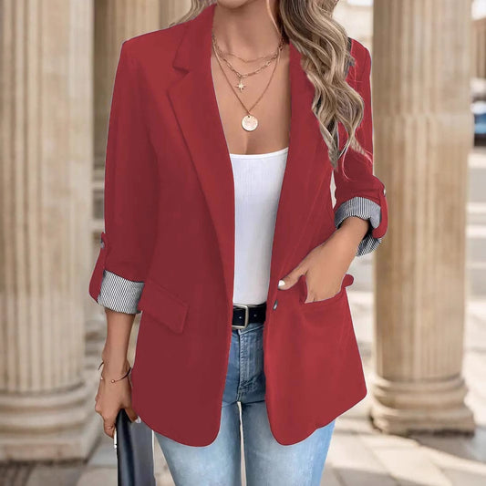 Women's Fashion Casual Button Cropped Sleeve For Blazers