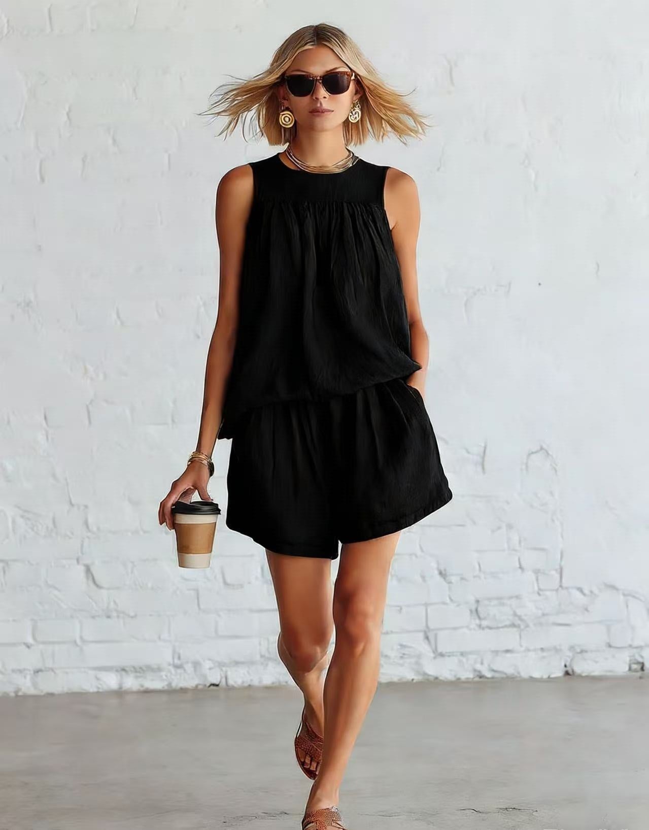 Women's Retro Sleeveless Peplum Wide Leg Fashion Casual Suit