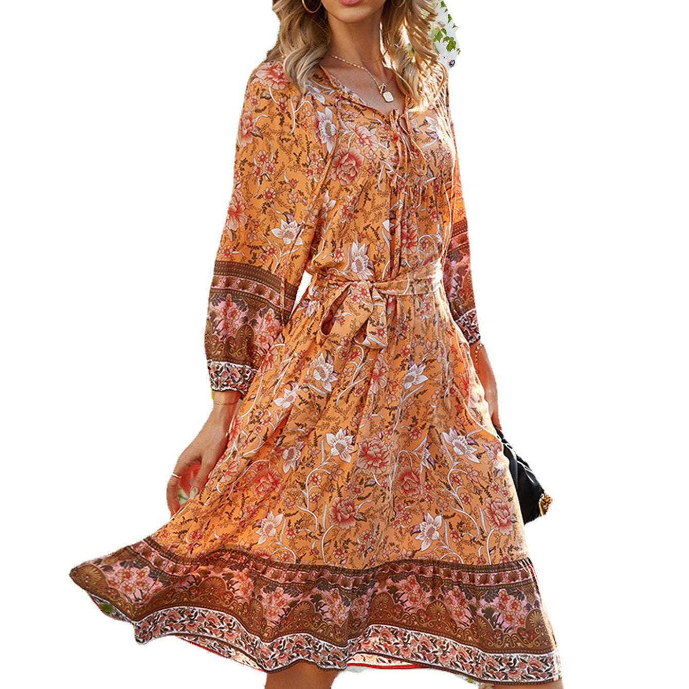 Women's Rayon Lace Printing Bohemian Dress Dresses