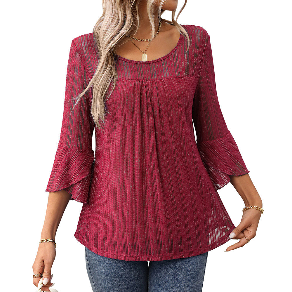 Women's Elegant Fashion Round Neck Ruffle Sleeve Blouses