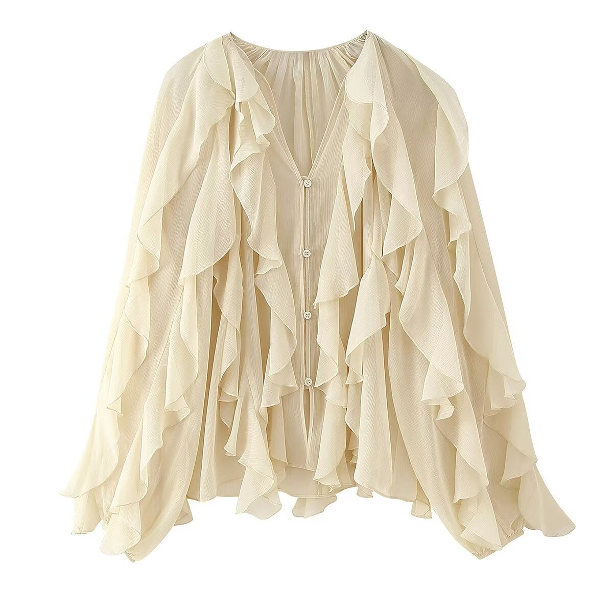Women's Summer Fashion Laminated Ruffled Pleated Shirt Blouses