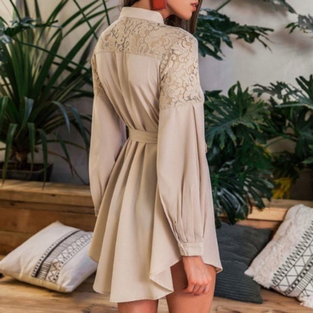 Women's Lace Sexy Solid Color Loose Batwing Sleeve Dress
