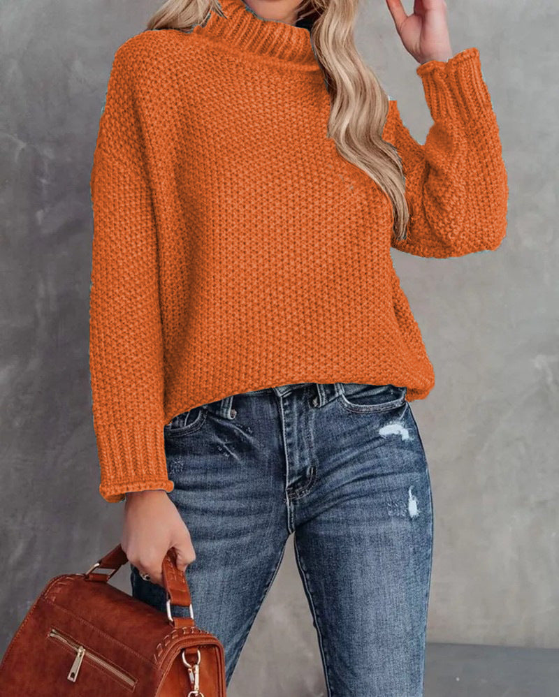 Women's Turtleneck Knitting Long Sleeve Hemming Women's Sweater