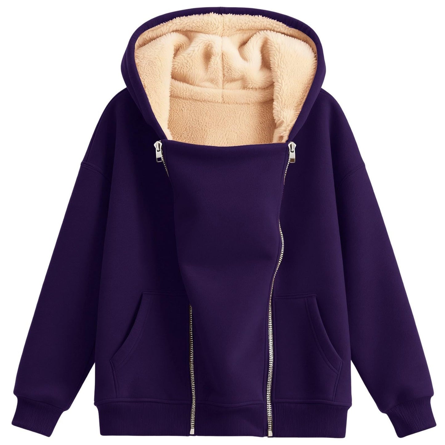 Women's Loose-fitting Hoodie Long Sleeve Zipper Pure Color Women's Sweater, Sweater