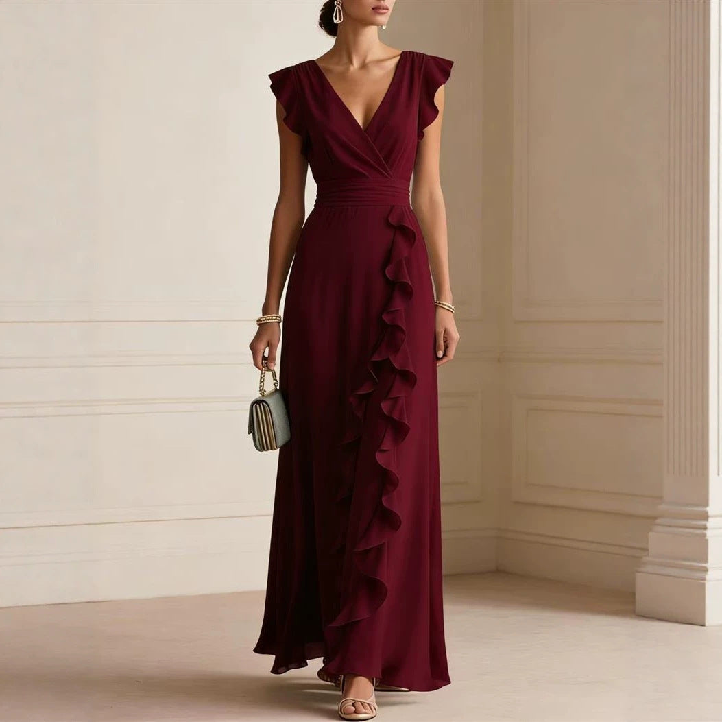 Solid Color Summer Ruffled Sleeveless Thin Dress
