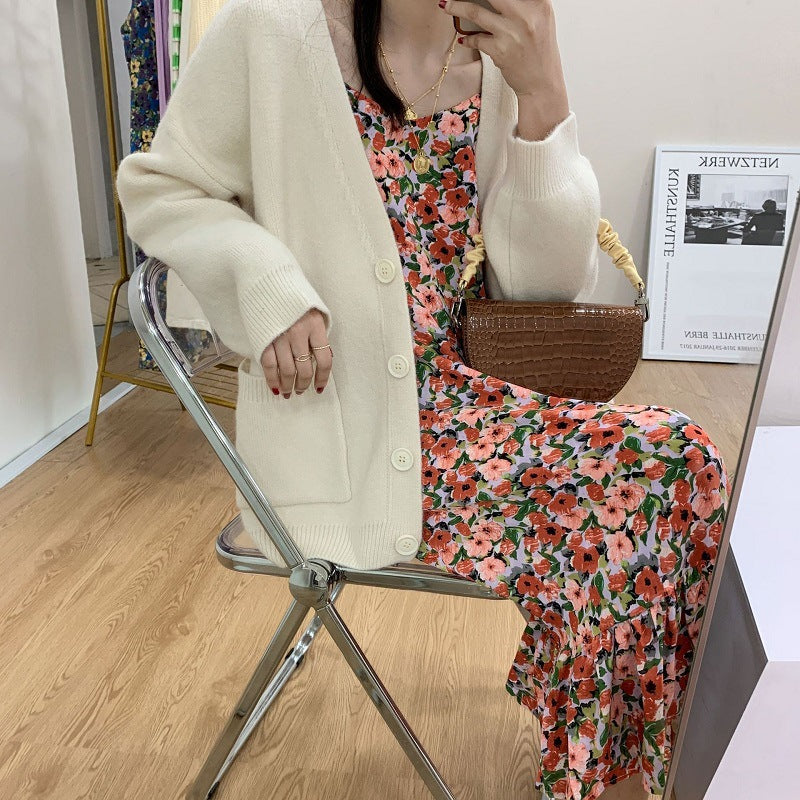 Korean Style Pocket Loose Outer Wear Casual Solid Women's Sweater
