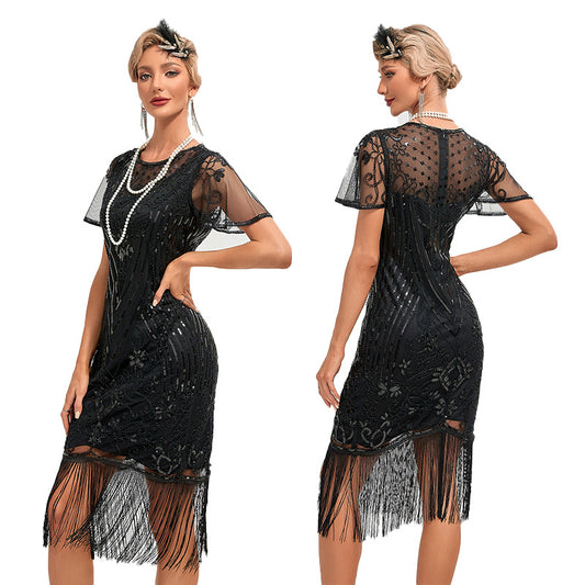 Vintage Sequined Dress Tassel Party Banquet Wedding Dresses