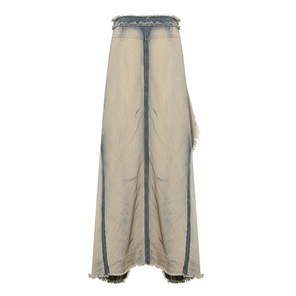 Washed Distressed Frayed Gradient Denim Split Skirts