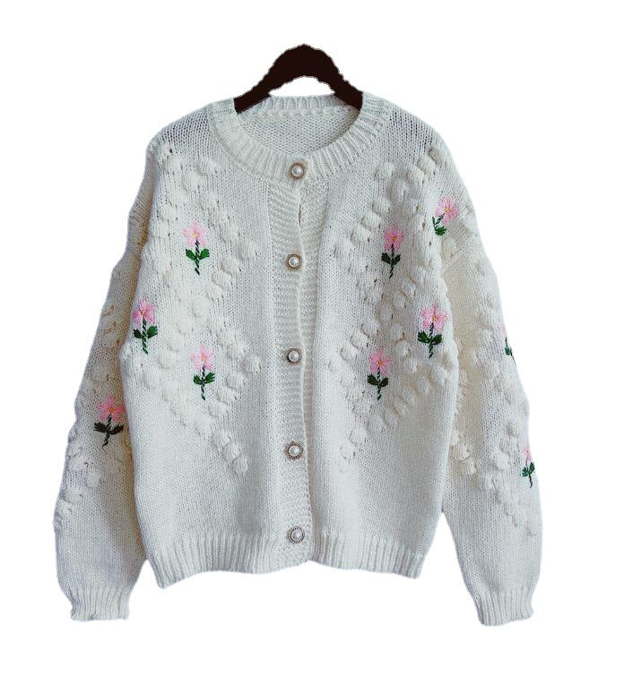 Handmade Crocheted Embroidery Twist Pearl Buckle Sweaters