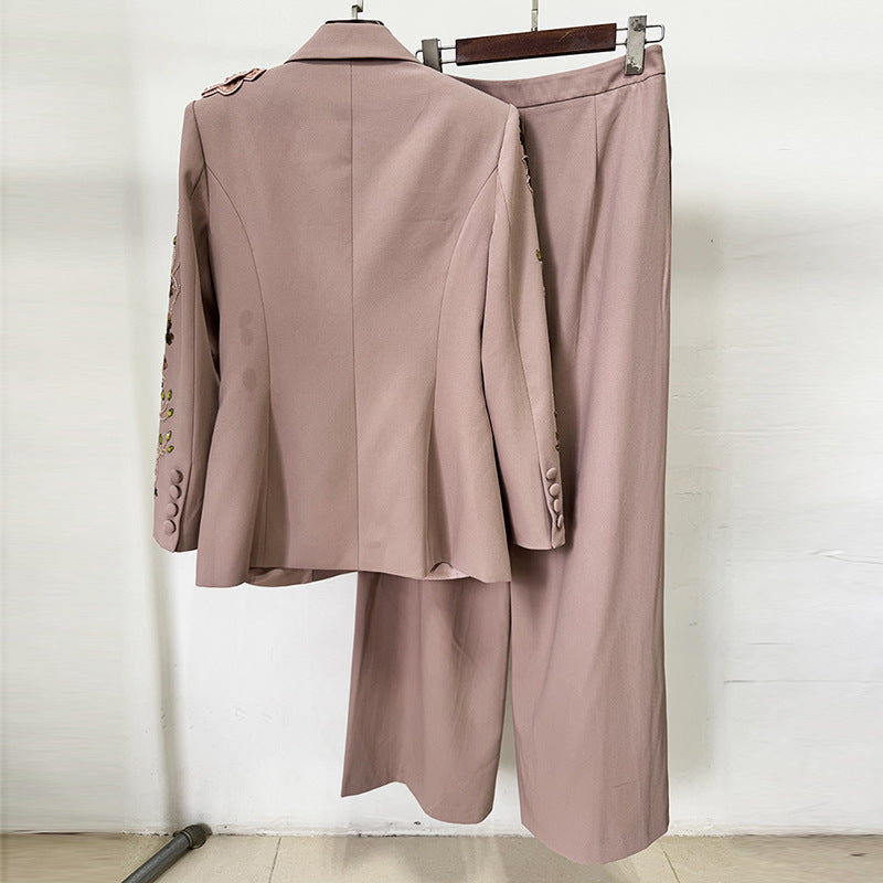 Fashion Bead Three-dimensional Flower Two-piece Set Suits