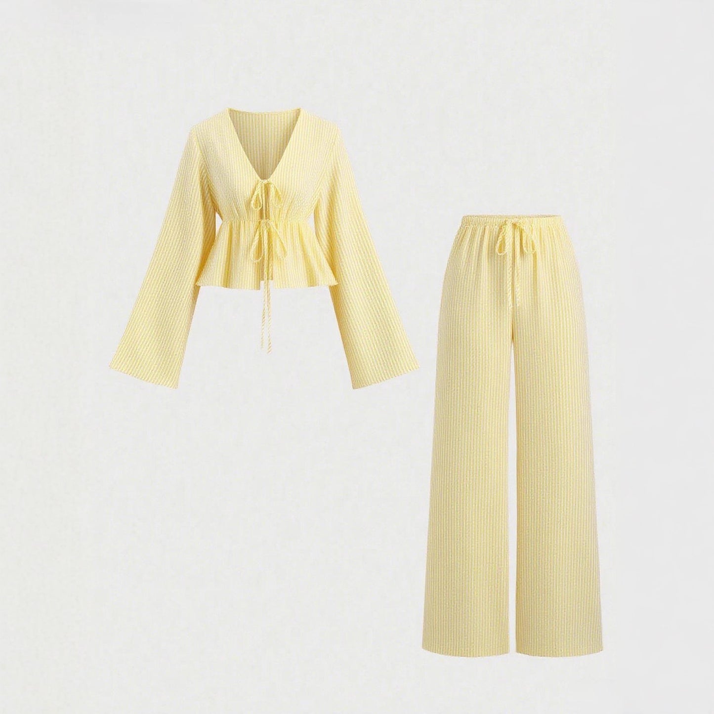 High-grade Striped Loose Two-piece Versatile Long Sleeve Suits