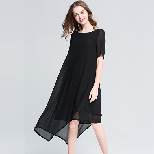 Summer Chiffon Dress Breathable Irregular French Simple Solid Dresses