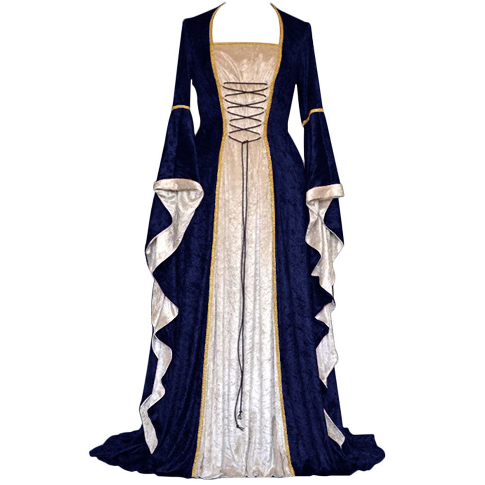 Women's Gold Veet Bell Sleeve Retro Medieval Long Dress