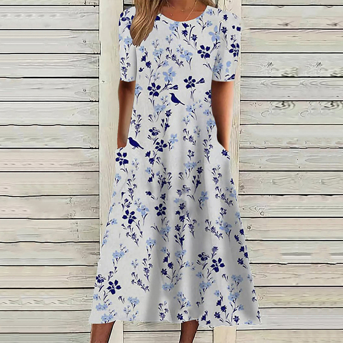 Women's Summer Casual Round Neck Printed Elegant Dress