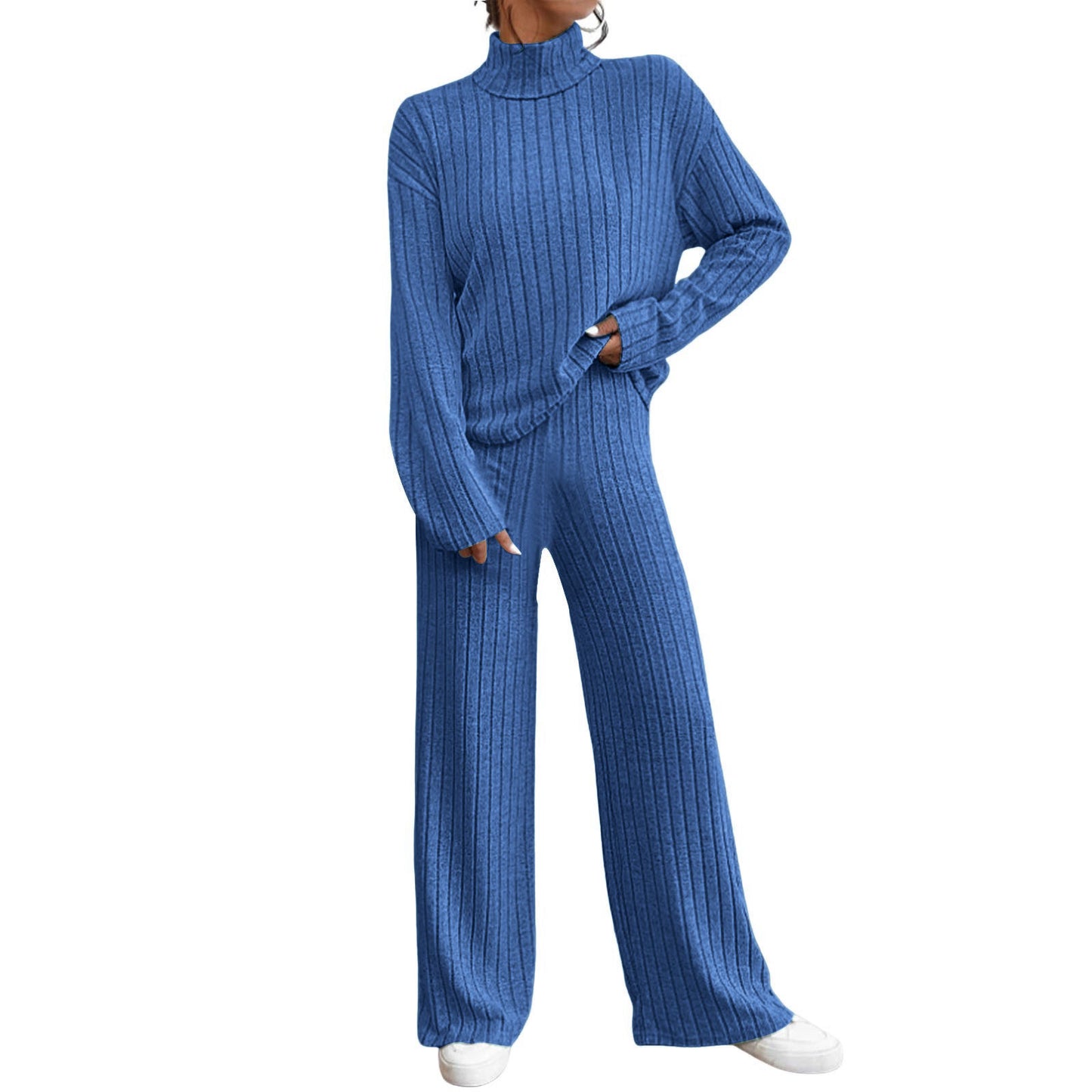 Women's Turtleneck Knitted Loose Trousers Two-piece Set Sweaters