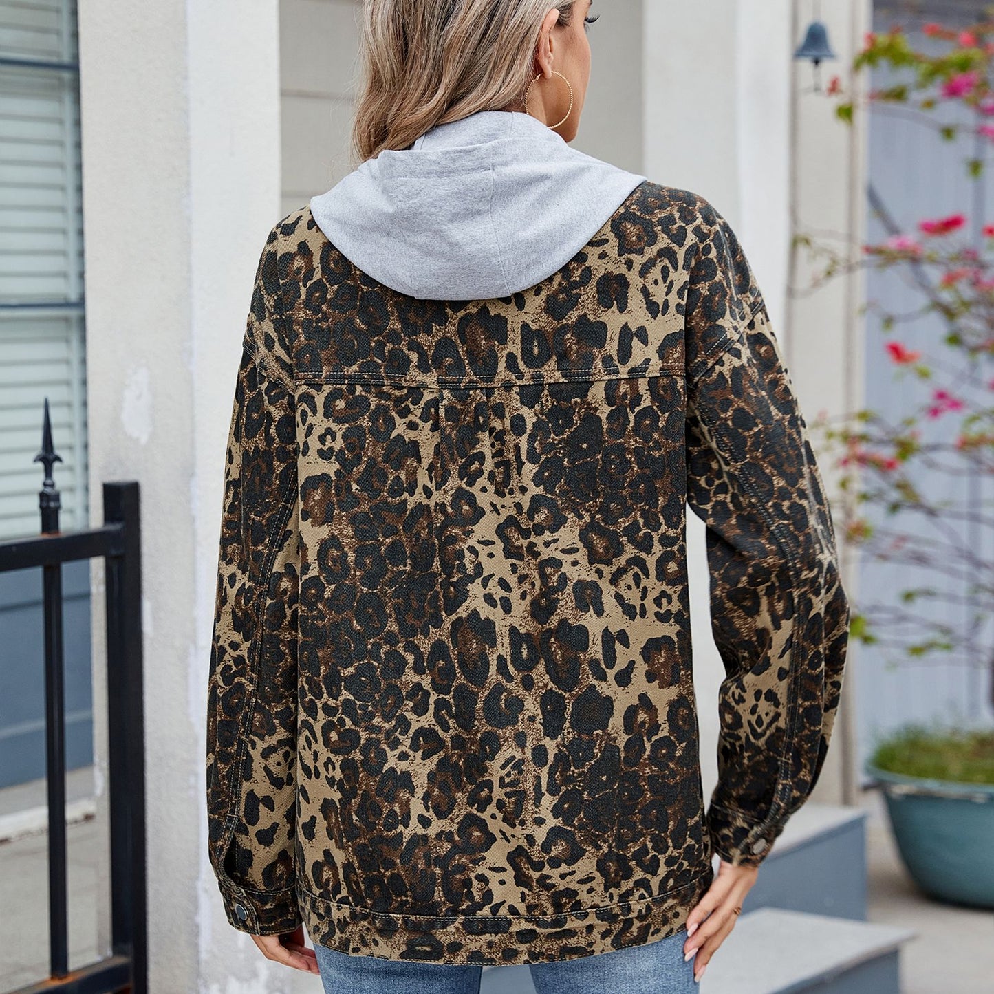 Women's Washed Fashion Leopard Print Denim Jackets