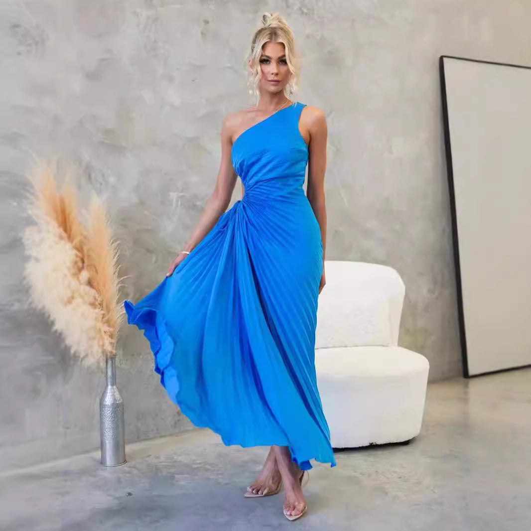 Elegant Folding Dress One Shoulder Waist Dresses