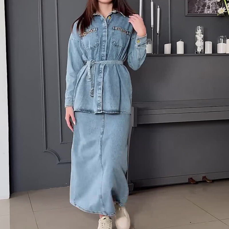 Autumn Vintage Fashion Washed Casual Denim Suits