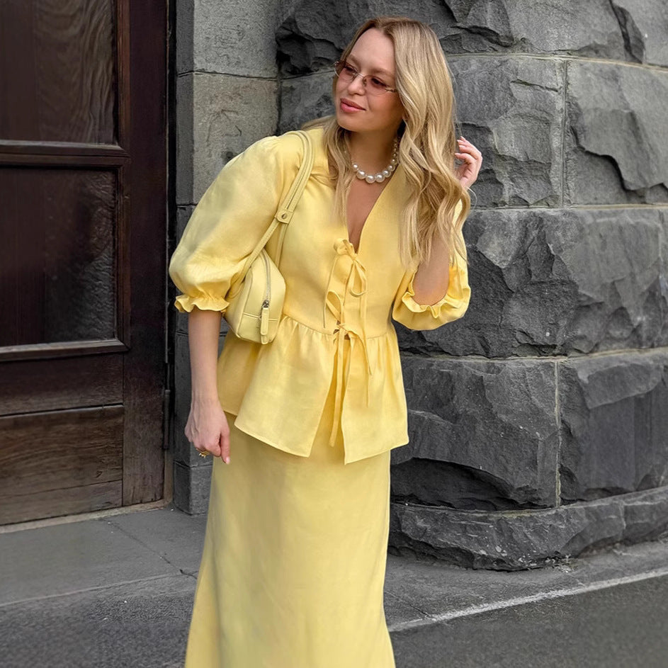 Women's Summer Fashion Casual Pleated Puff Sleeve Skirts