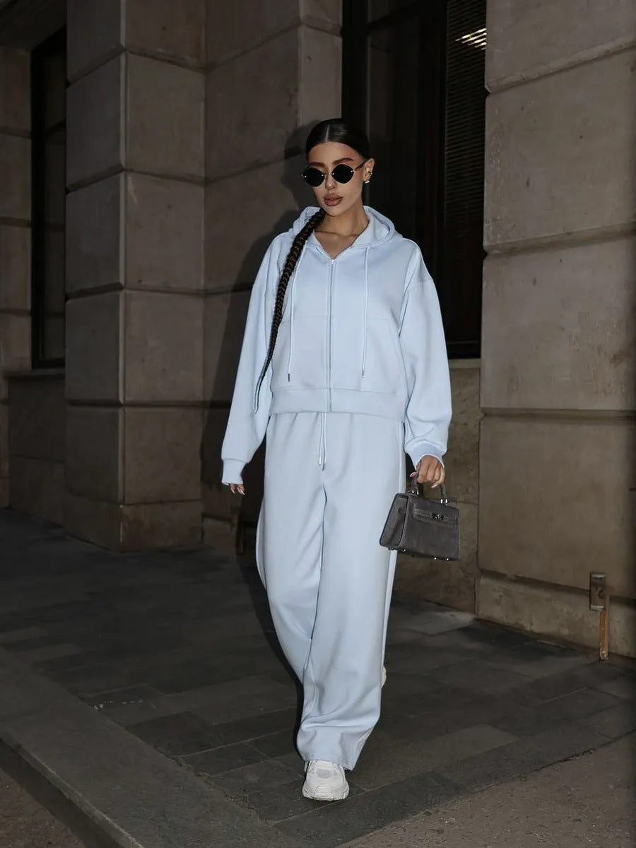 Sports Long Sleeve Zipper Hoodie Trousers Suits