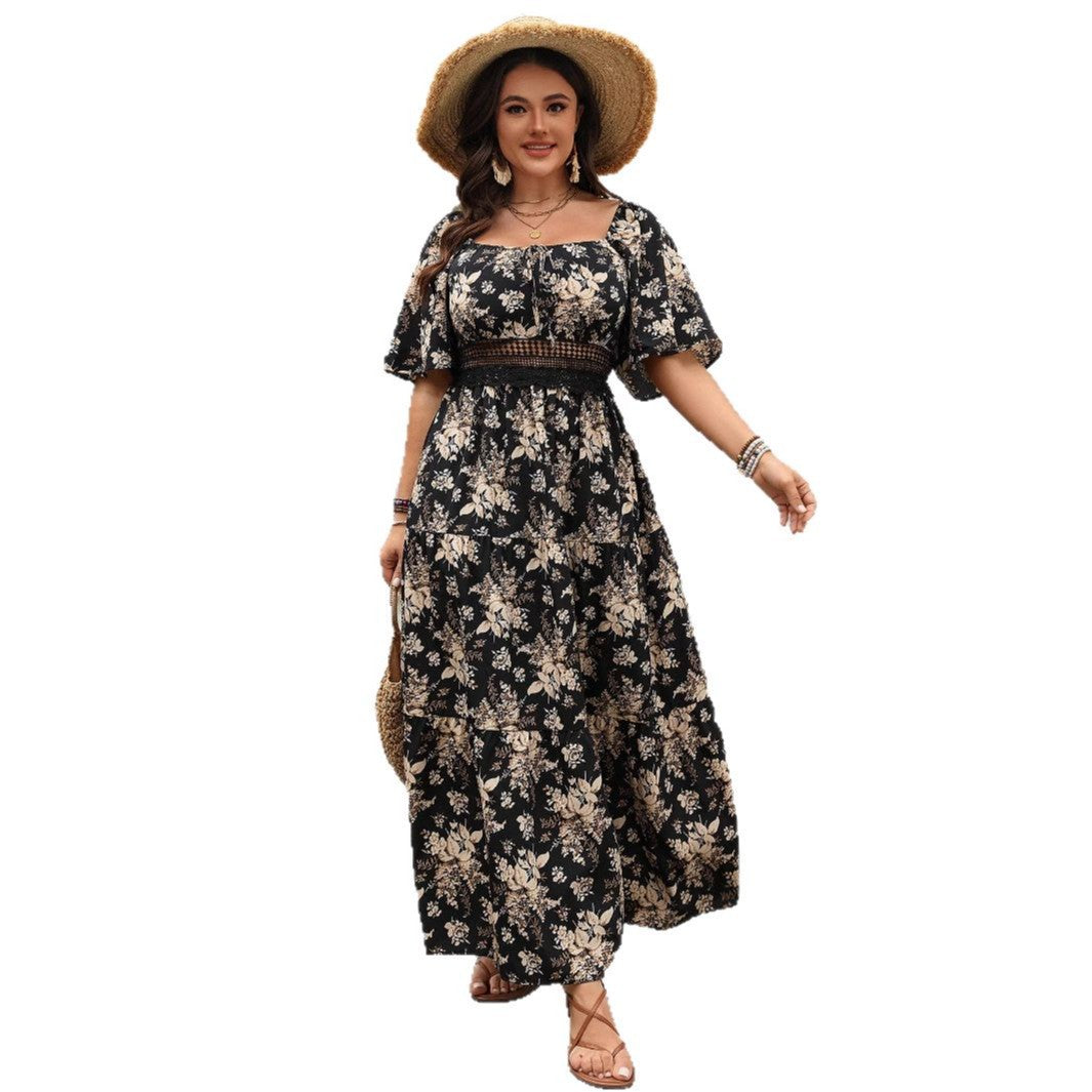 Dress Spring Retro Square Collar Printed Dresses