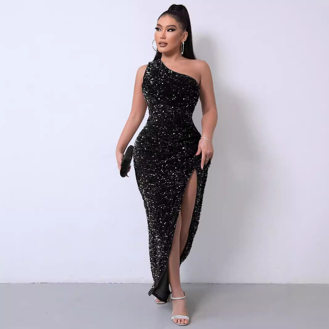 Women's Pretty Sleeveless Sequined Maxi Dress Wedding Dresses