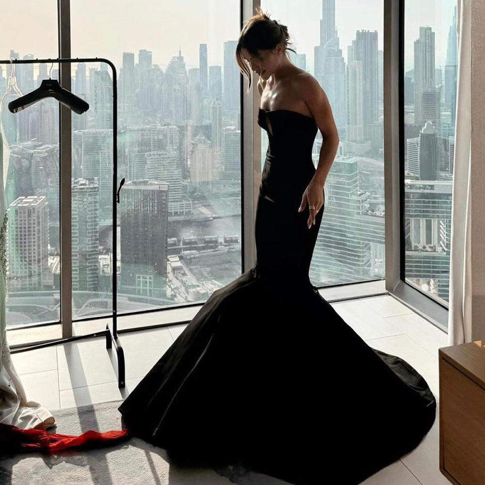 Women's Summer Black Dress Tube Hollow Out Dresses