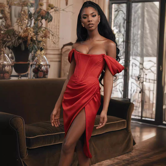 Women's Solid Color Sexy Suspenders Slit Dress Dresses
