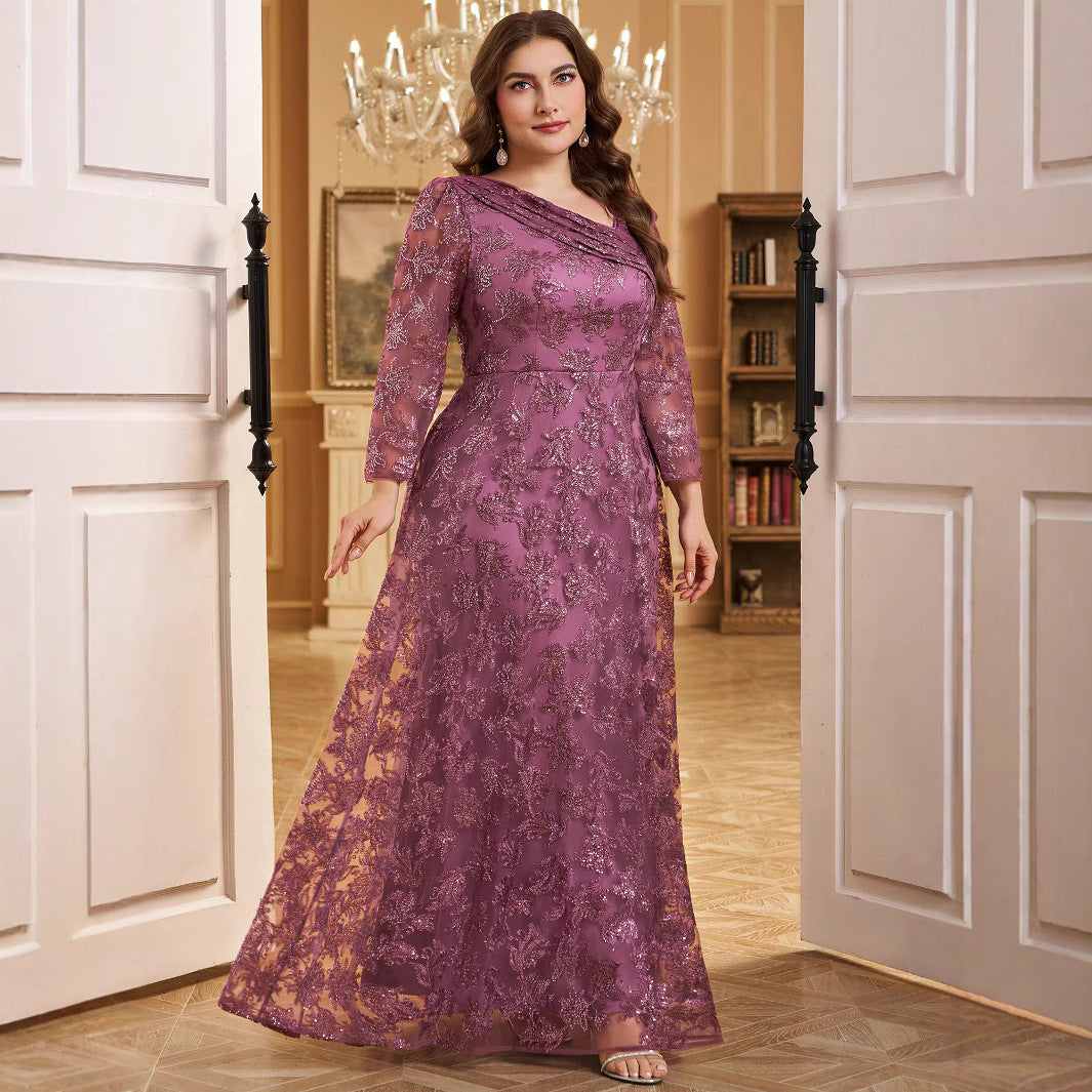 Sky Mesh Sequins Embroidered Elegant Senior Dresses