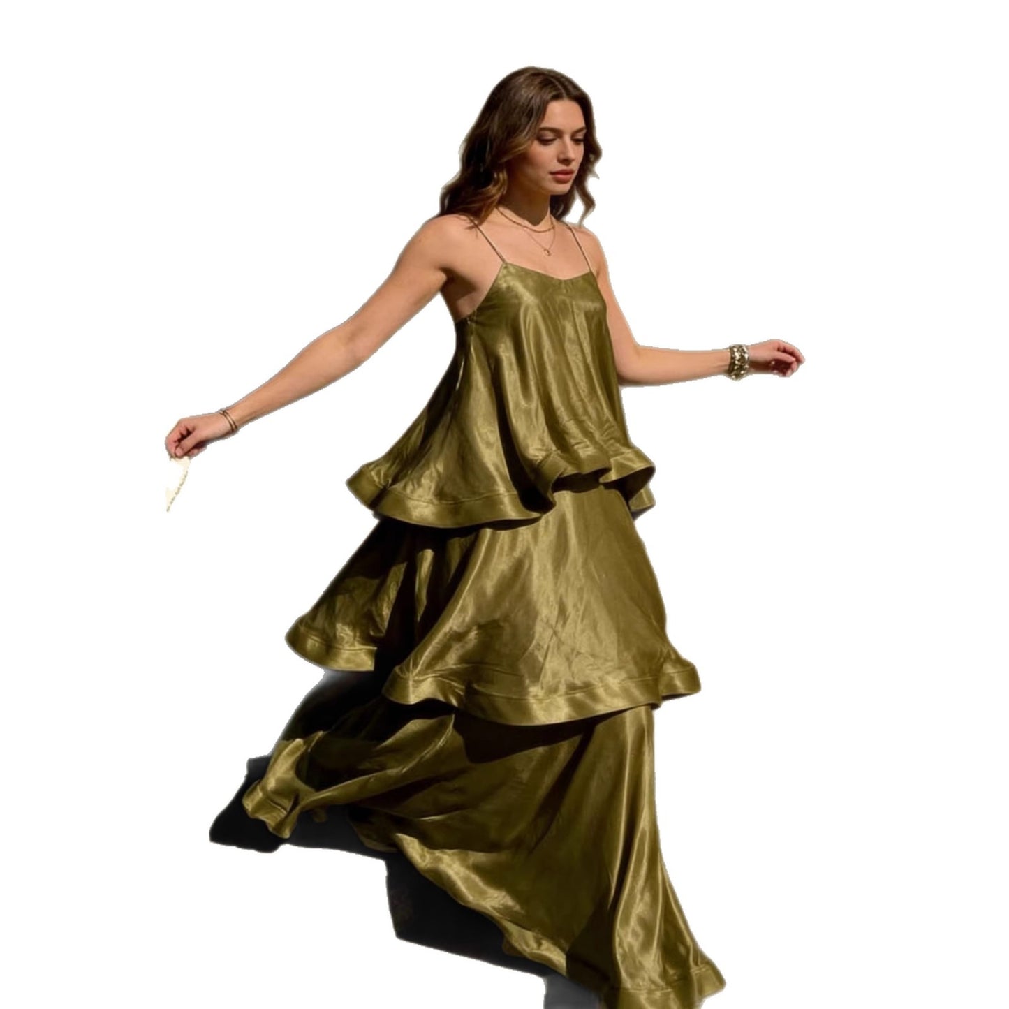 Satin Sling Layered Cake Leisure Loose Dress