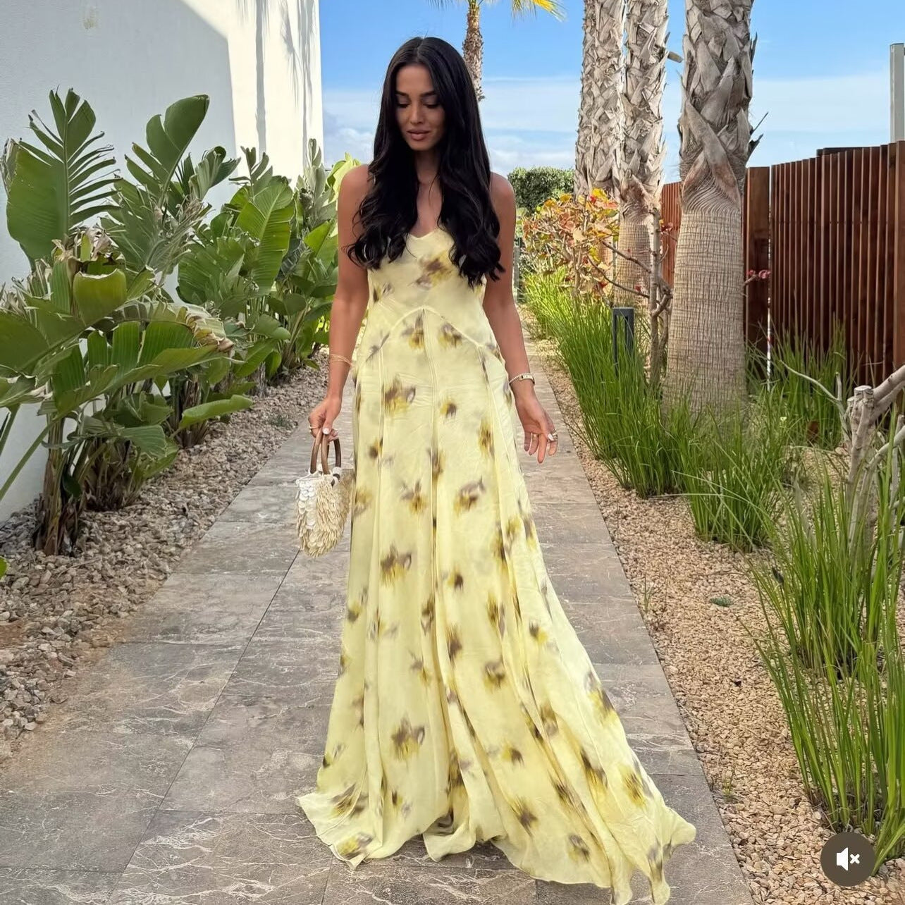 Women's Early Spring Printed Large Swing Strap Dresses