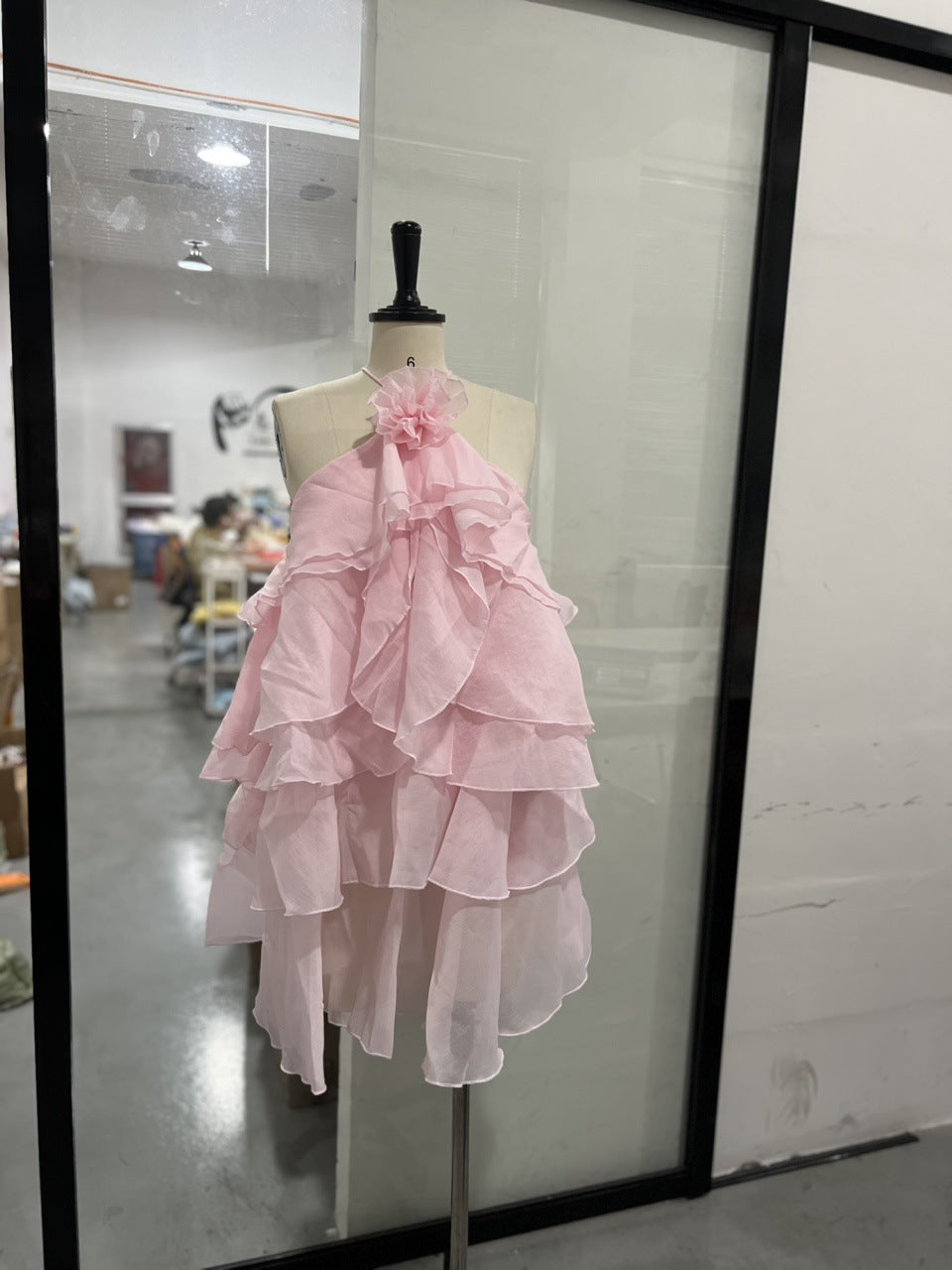 Women's Vacation Style Three-dimensional Flowers Halter Backless Ruffled Dresses