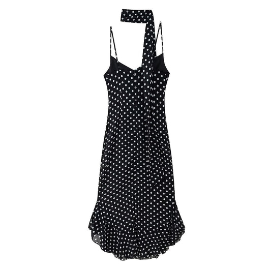 Women's Summer Ruffle Polka Dot Scarf Dress Dresses