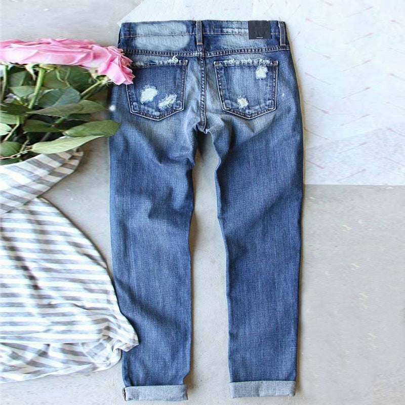 Women's Rainbow Patch Casual Summer Washed Denim Jeans