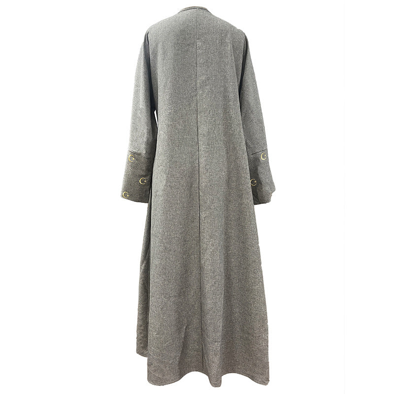 Pure Color Elegant Moon Embroidery Fashion Long Dress