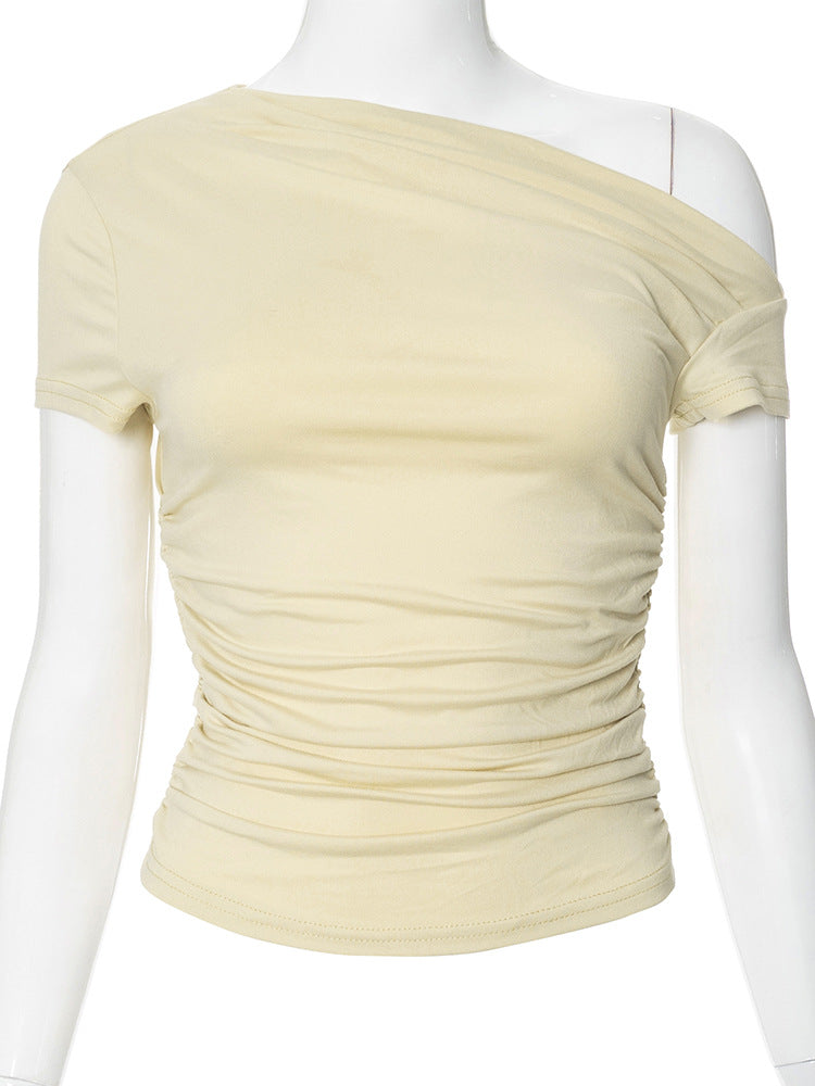 Women's Spring Solid Color Shoulder Sleeve Pleated Blouses