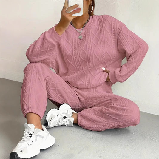 Women's Fashion Thread Jacquard Trousers Casual Two-piece Suits