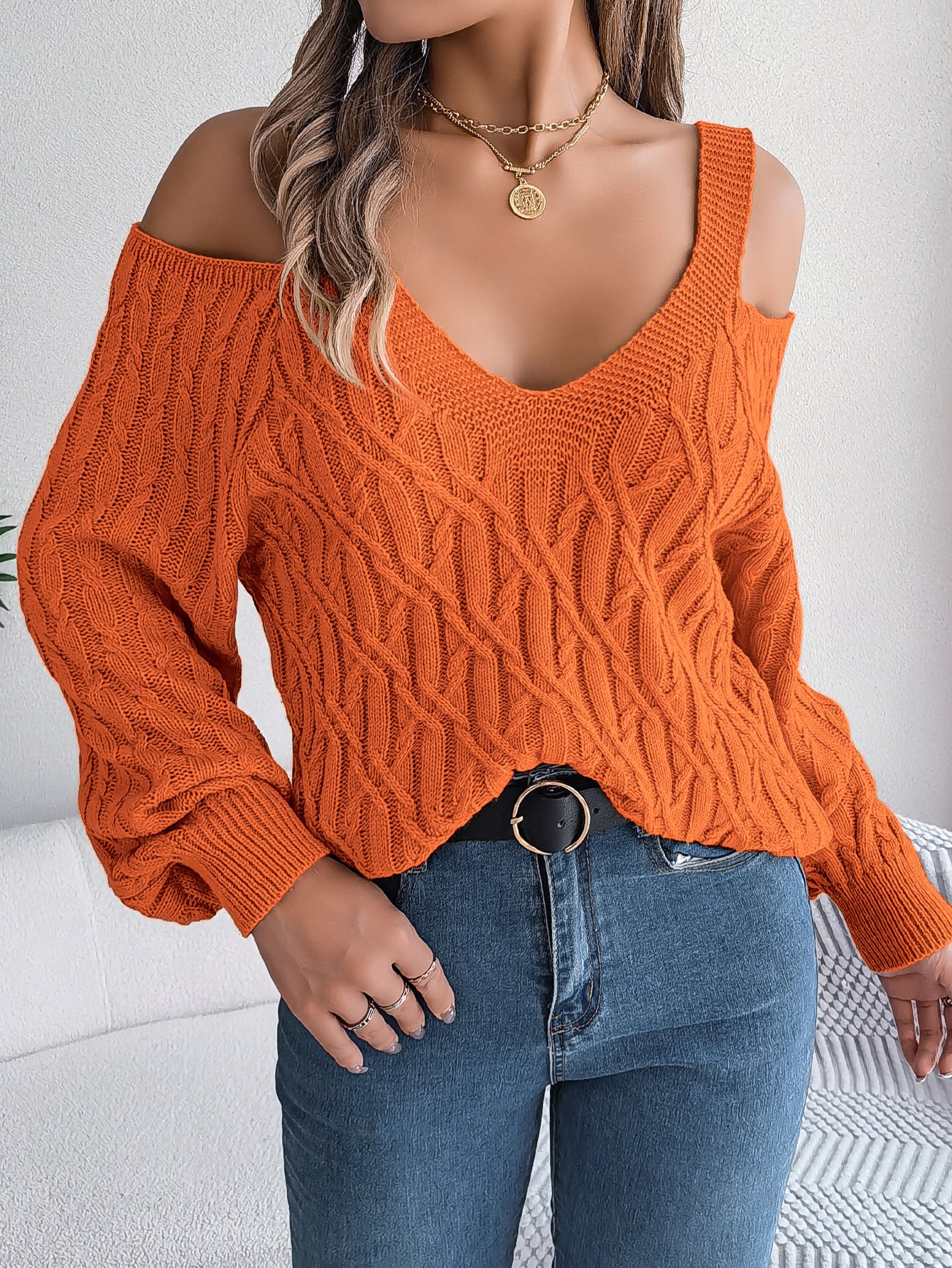 Women's Casual Solid Color Twist Lantern Sleeve Sweaters