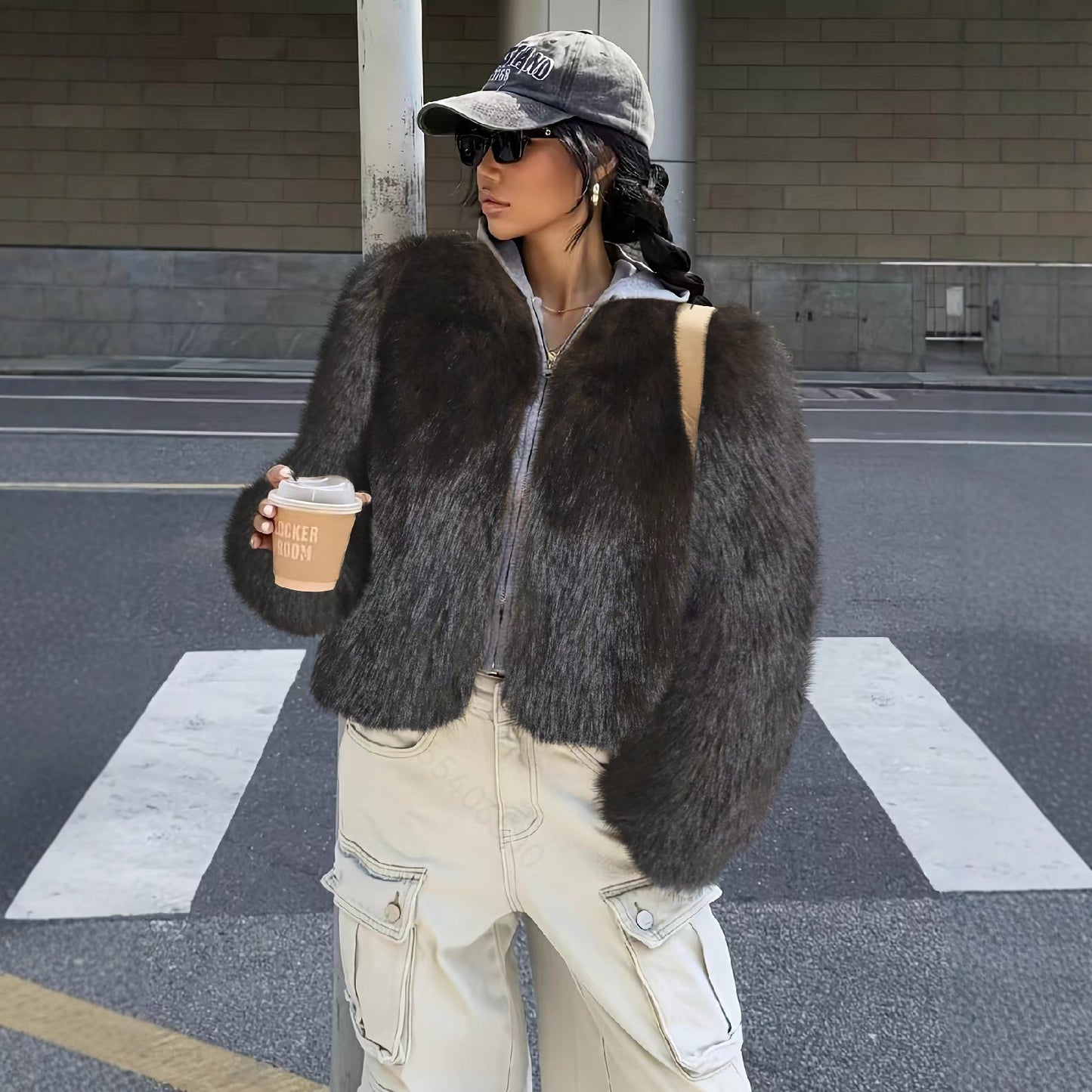 Women's Brown Faux Fur Light Luxury Furry Coats