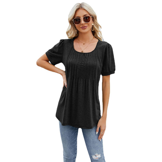 Women's Round Neck Strip Loose Sleeve T-shirt Tops